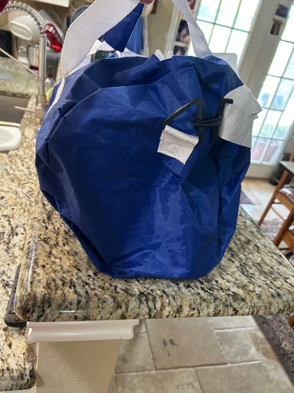 Texas Rangers Blue Duffel Bag with White Straps